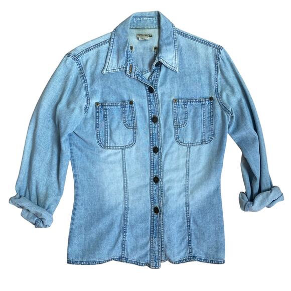 Vintage 90s Democracy Denim Button Down Shirt Womens Small Boho Bohemian Western - Picture 1 of 5